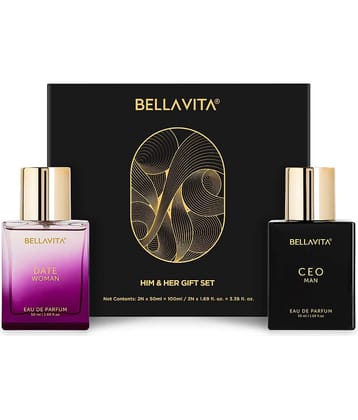 Bella Vita Luxury CEO Man & Date Woman Gift Set Long Lasting EDP 2x50ml Perfume for Men and Women with Lemon Lavender Floral Fruity Fragrance Scent