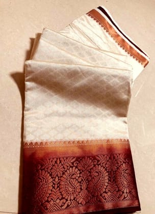 Women's Kanjivaram Silk Saree with Unstitched Blouse Piece (White, 5-6 Mtrs)
