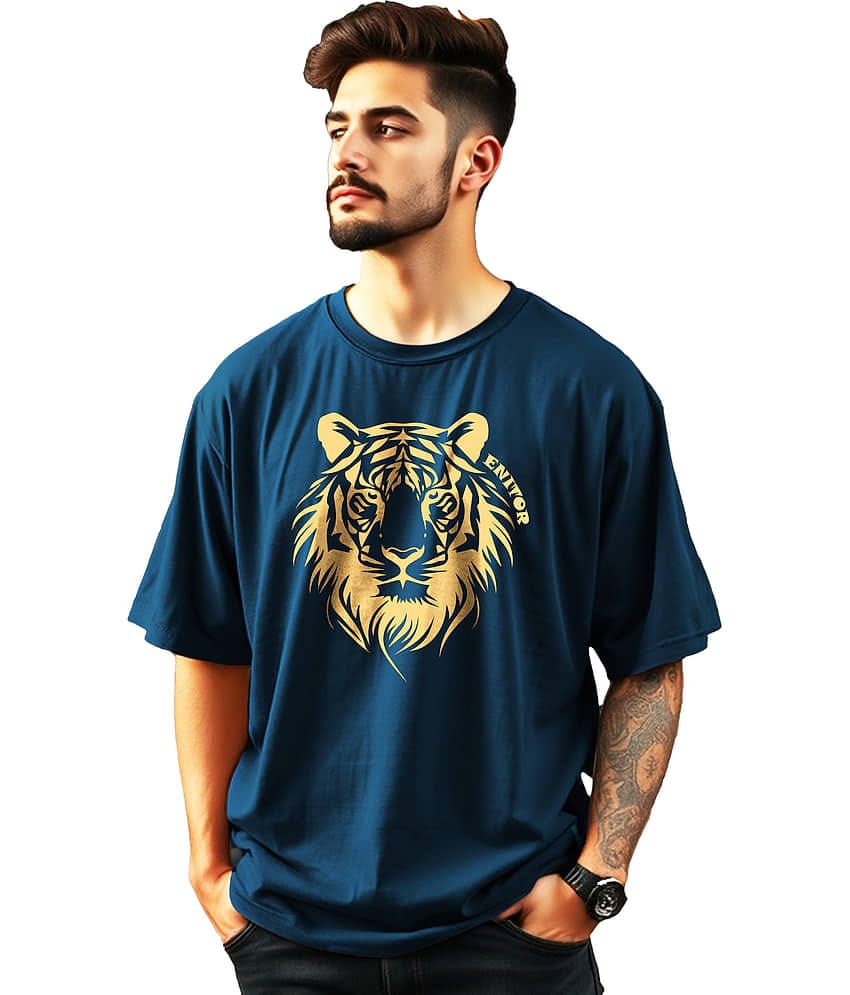 ENITOR Cotton Oversized Fit Printed Half Sleeves Men's Round T-Shirt - Green ( Pack of 1 )