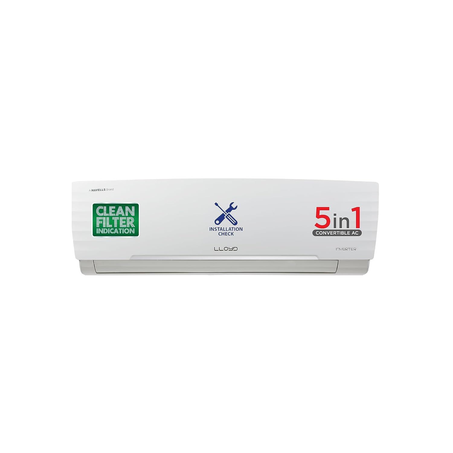 Lloyd 1 Ton 5 Star Inverter Split AC (5 in 1 Convertible, 100% Copper, Anti-Viral + PM 2.5 Filter, 2023 Model, White with Graphic Design,) (GLS12I5FWBEV) White