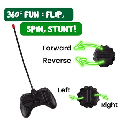 Rechargeable 360° Rotating & Rolling Small Stunt Car Toy with USB Cable & Remote Controller | Red Color, Power Source: Lithium Battery in Car (Included)