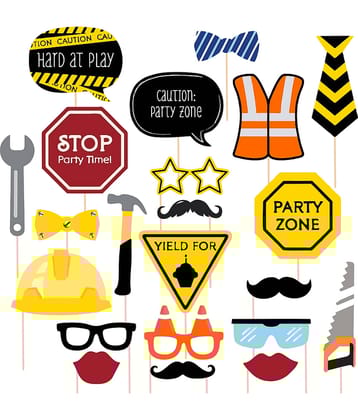 Zyozi ® Under Construction Theme Photo Booth Props, Construction Party Decorations Kit for Boys, Birthday Decorations Props, Construction Photo Booth Props (Pack of 22)