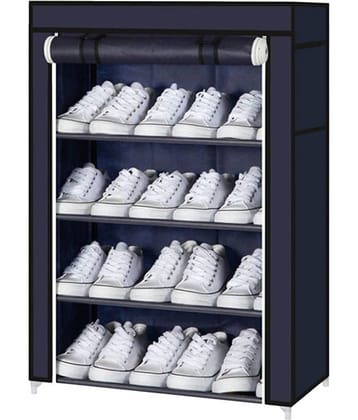 KriShyam Metal Foldable/Collapsible 4 Tier Shoe Rack With Cover -Blue