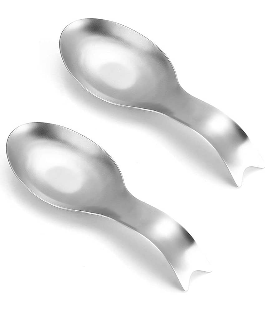 Dynore - Silver Stainless Steel 2 Single Spoon rest ( Set of 2 )
