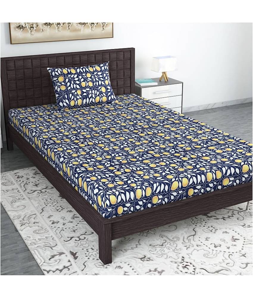 DIVINE CASA Cotton Single Bedsheet ( Blue )