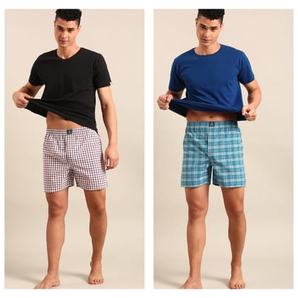 2 Pack Checked Cotton Boxers-M