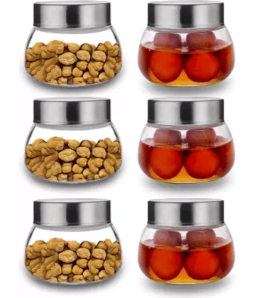 skwaion Glass Silver Food Container ( Set of 6 )