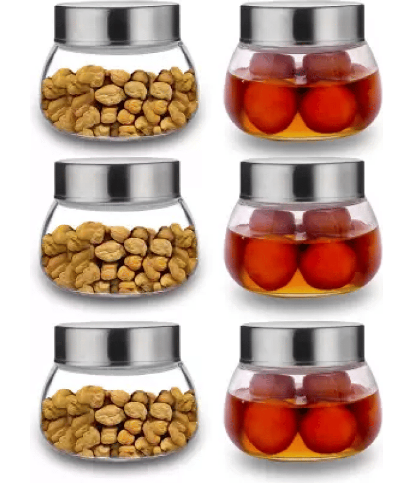 skwaion Glass Silver Food Container ( Set of 6 )