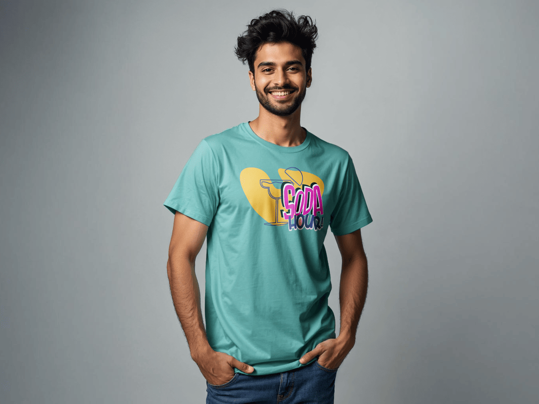 Taarak Mehta Ka Ooltah Chashmah| Aqua Green Front Printed Regular Fit T-Shirts (SODA HOUR)
