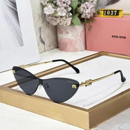 MIU MIU Premium Luxury Women  Aviators 1037-Black-Gold