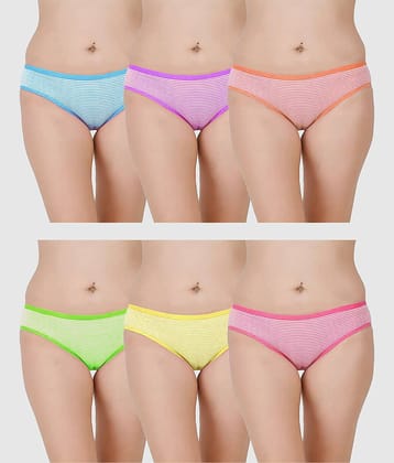 DOOZIE LOVEPLUS Pack of 6 Cotton Striped Women's Bikini ( Multicolor )