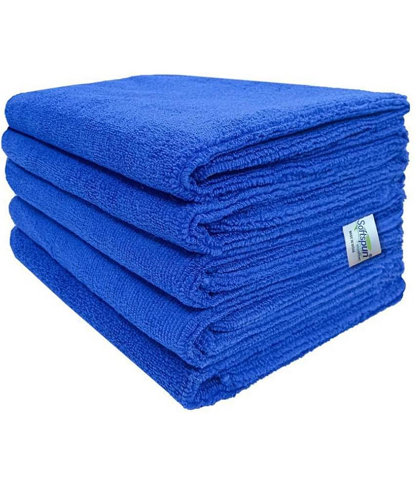 SOFTSPUN Microfiber Cloth - 5 pcs - 40x60 cms - 340 GSM Blue - Thick Lint & Streak-Free Multipurpose Cloths - Automotive Microfibre Towels for Car Bike Cleaning Polishing Washing & Detailing