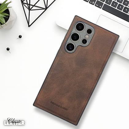 Dark Brown Classic Leather Case for Samsung S23 Ultra