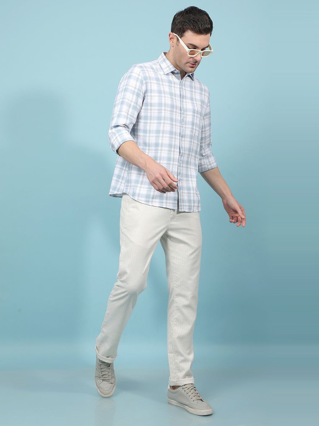 Off White Printed 100% Cotton Trousers-30 / Off White