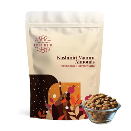 VASUNDHARA DHARITRI Kashmiri Mamra Almonds 500gms, Kashmir’s Pride Pure Raw & Unpolished Mamra Badam, High in Protein & Fibers, Boosts Immunity & Weight Loss, No Preservatives, Gluten Free Sn