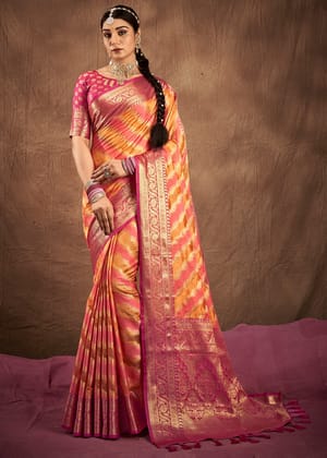 Yellow And Pink Woven Rangkath Banarasi Silk Saree