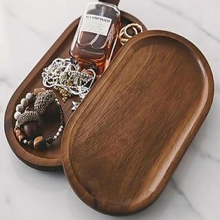 Set of 2 pc Oval Wooden Serving Trays - Decorative Walnut Finish Food Platter L x W x H = 10 x 5 x 0.5 inch