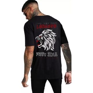 Leotude Men Black Printed Cotton Blend T-Shirt