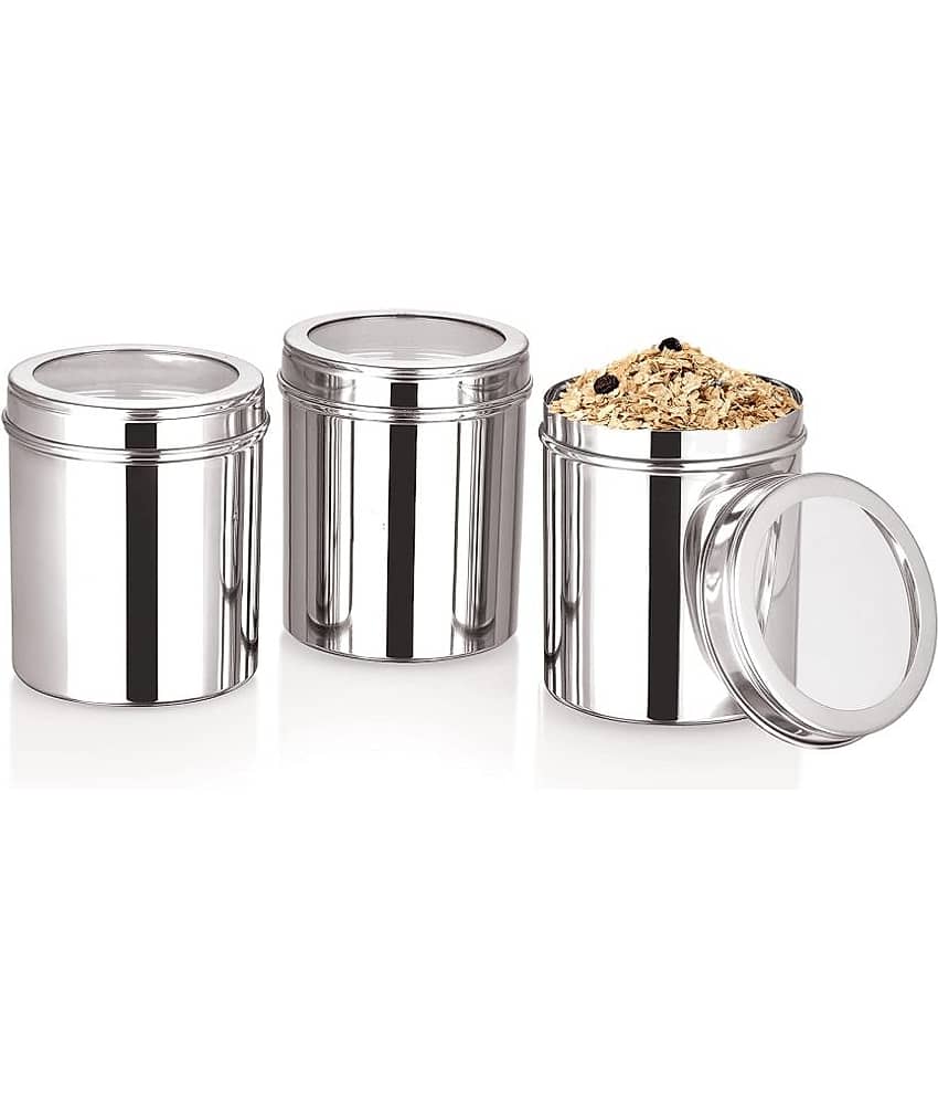 ATROCK Grocery Containers Steel Silver Dal Container ( Set of 3 )