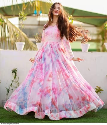 Trijal Fab White Anarkali Georgette Women's Stitched Ethnic Gown ( Pack of 1 )