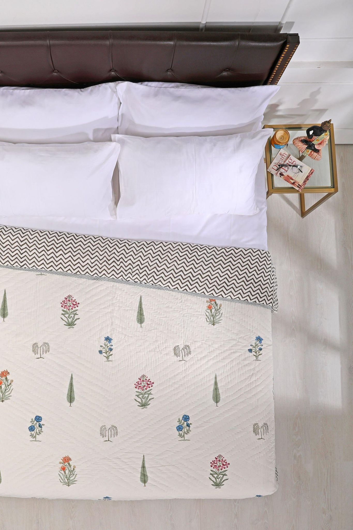 Chevron Garden Cotton Muslin Quilt-Single - 60 x 90 in / Green / Green