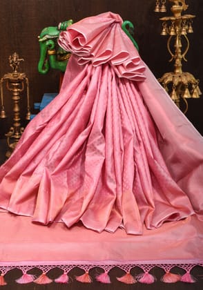 Rose Gold Zari Butta Brocade on Thistle Hue Pure Kanjivaram Silk Saree | SILK MARK CERTIFIED
