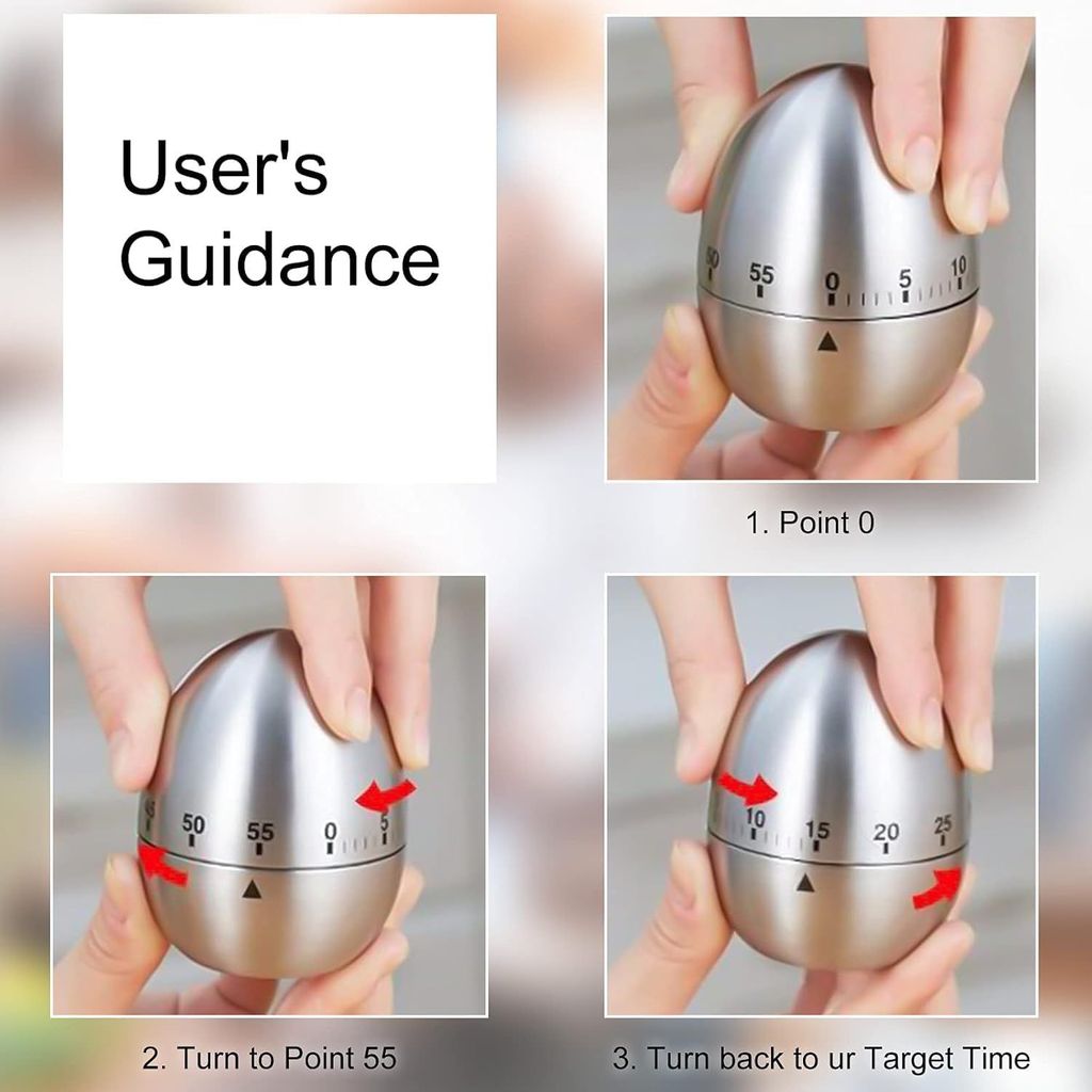 Stainless Steel Egg Timer,Egg Shaped Timer Cooking Timer up to 60 Minutes with Loud Alarm for, Baking, Kids Study, Shower Bathroom, Oven Manual Kitchen Timer Stopwatch