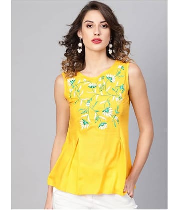 Yash Gallery Women's Rayon A-Line Top ( Yellow )