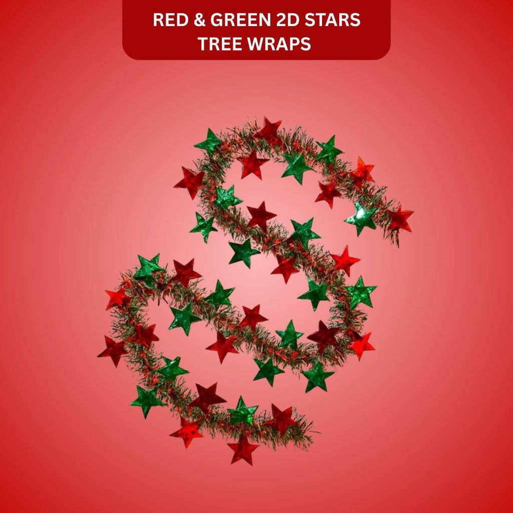 Fringe Wired Red & Green 2D Stars Tree Wraps or Garland - 1PC - Party and Festive Needs | Buy online on ZillyBuy