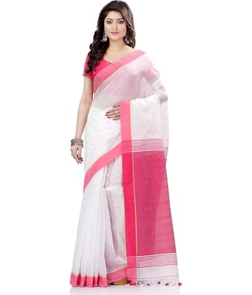 Desh Bidesh Cotton Self Design Saree With Unstitched Blouse Piece ( White )