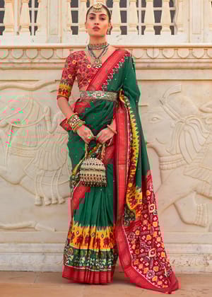 Jade Green Printed Patola Silk Saree
