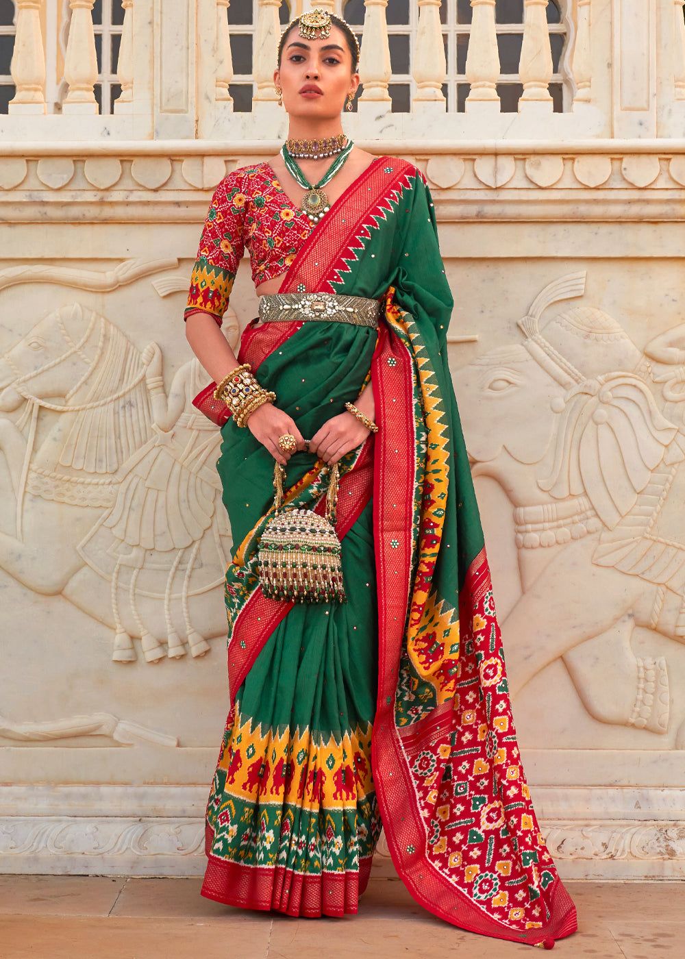 Jade Green Printed Patola Silk Saree
