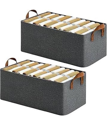 THRIFTKART-Pack Of 2 Wardrobe Organizer for Clothes with Metal Frame,Drawer Organizer,Cupboard Cloth Organizer For Wardrobe,Storage Baskets for Clothing,Storage Box with Handles,Organiser