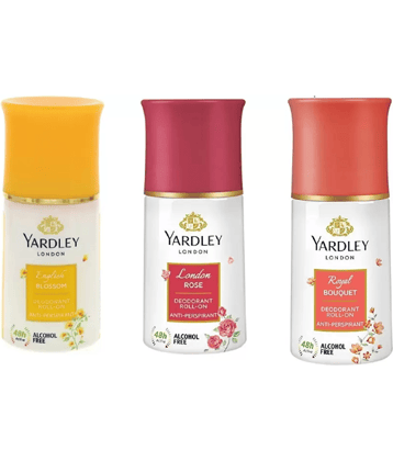 Yardley London English Blossom,Royal Bouquet,London Rose Deodorant Roll-on - For Men & Women  (150 ml each,  Pack of 3)