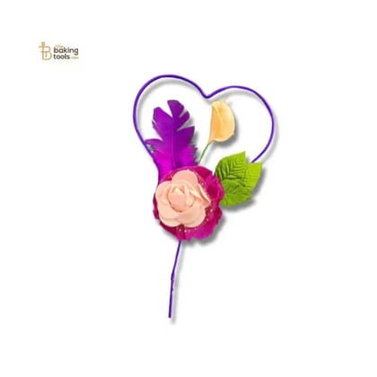 Handmade Heart Shape Floral Cake Topper – Purple