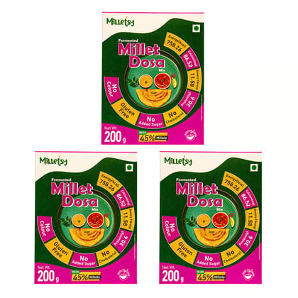 Milletsy Millet Dosa Instant Mix Fermented Pack of 3 200g Each Milletsy Millet Dosa Instant Mix Fermented Pack of 3 200g Each