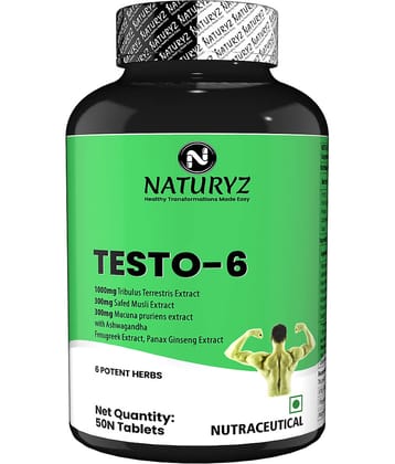 NATURYZ Testo-6 Plant Natural Testosterone Booster for Men with Tribulus & Ashwagandha - 50 Tablets