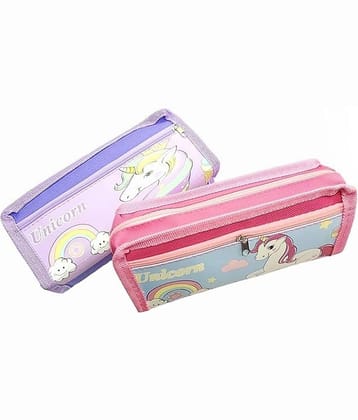 Eclet 1pc Cute Unicorn Two Zipper Pencil Case, Pen & Pencil Pouch Bag Case for School Supplies for Kids(any random design will send) Art Artificial Leather Pencil Box  (Set of 1, Multicolor)-a