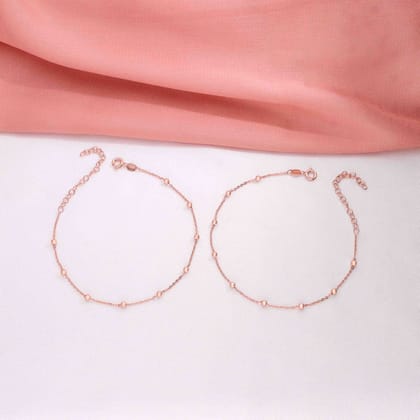 Rose Gold Spheres Layered Silver Anklet-None / Rose Gold