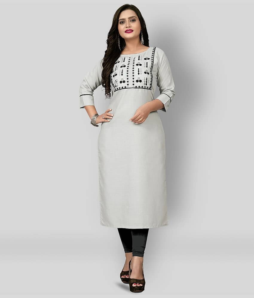 Lerkiza - Light Grey Cotton Blend Women's Straight Kurti