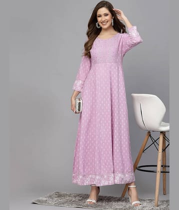 Stylum Rayon Printed Anarkali Women's Kurti - Mustard ( Pack of 1 )