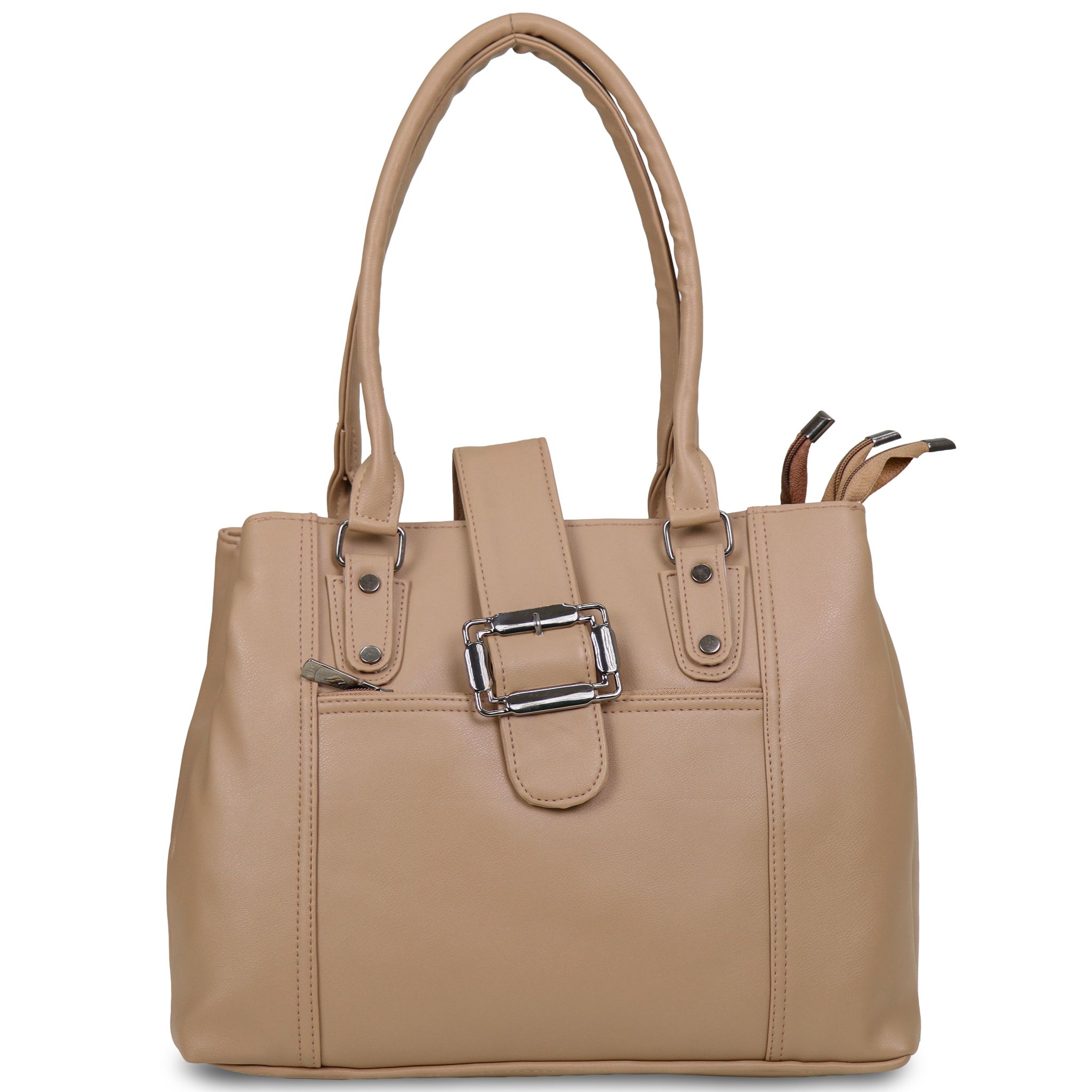 Jothi Fivelin Classic Womens Handbag | Large Multi-Compartment Synthetic Leather Tote | Matte Finish | Water-Resistant | Soft Base | Beige