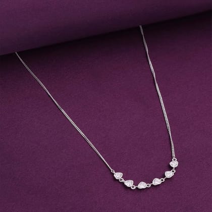 Sterling String Of Hearts Necklace-White Stone / Silver