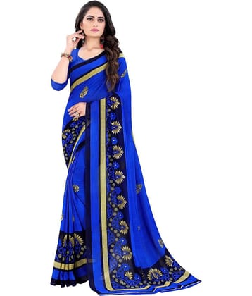 LEELAVATI Georgette Printed Saree With Unstitched Blouse Piece ( Blue )