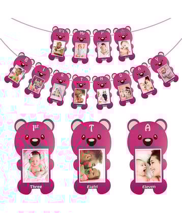 Zyozi  Thickened Kraft Card Paper Birthday Photo Prop Banner (1-12 Months, Banner ) (Pink)