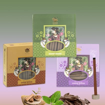 Nandi Panchgavya 100 Percent Cow Dung Dhoop Sticks for Pooja (Chandan, Tulsi, Oud Fragrance -Pack of 3,150 Sticks)