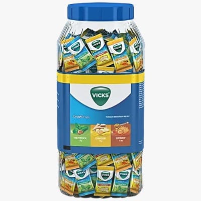 Vicks Cough Drops Menthol, Ginger, Honey Double Power Jar, 110 pcs Jar
