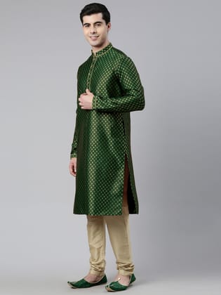 Green Banarasi Fesive Kurta Set-XS/36 / Kurta Churidaar Set