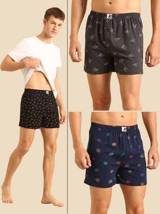 3 Pack Cotton Printed Multicolored Boxers-XL