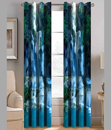 BELLA TRUE - Set of 2 Window Digital Printed Eyelet Polyester Multi Color Curtains ( 151 x 113 cm )